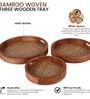 Bamboo Base Acacia Wood Round Chatai Trays Set of Three