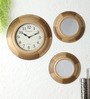 Bamboo Wood Replica 3-in-1 Wall Clock with Mirrors