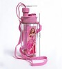 Barbie Printed Plastic Water Bottle with Straw & Strap, 600 ml