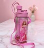 Barbie Printed Plastic Water Bottle with Straw & Strap, 600 ml