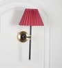 Barbour Single Light Wall Fitting In Black & Brass Finish Metal With Maroon Cotton Shade