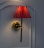 Barbour Single Light Wall Fitting In Black & Brass Finish Metal With Maroon Cotton Shade