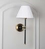Barbour Single Light Wall Fitting In Black & Brass Finish Metal With White Cotton Shade