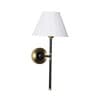 Barbour Single Light Wall Fitting In Black & Brass Finish Metal With White Cotton Shade