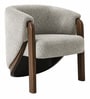 Barrell Solid Mahogany Wood Upholstered Accent Chair With Grey Boucl  Cushion In Walnut Brown Finish