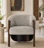 Barrell Solid Mahogany Wood Upholstered Accent Chair With Grey Boucl  Cushion In Walnut Brown Finish
