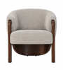 Barrell Solid Mahogany Wood Upholstered Accent Chair With Grey Boucl  Cushion In Walnut Brown Finish