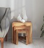 Barret Sheesham Wood Nest Of Tables In Scratch Resistant Rustic Teak Finish