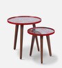 Basant Solid Wood Nest of Tables in Blue & Red Finish (Set Of 2)