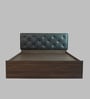 Bashira Upholstered Queen Size Bed In Black Colour & Walnut Finish With Box Storage