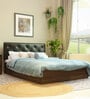 Bashira Upholstered Queen Size Bed In Black Colour & Walnut Finish With Box Storage