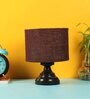 Basic Iron Night Lamp with Jute Shade (Black & Brown)