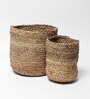 Set Of 2 Beige Jute Handwoven Multipurpose Planter & Storage Basket