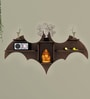 Bat Shape Backlit Designer Wooden Wall Shelf Book Shelf Night Light, Walnut Finish
