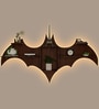 Bat Shape Backlit Designer Wooden Wall Shelf Book Shelf Night Light, Walnut Finish