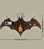 Bat Shape Backlit Designer Wooden Wall Shelf Book Shelf Night Light, Walnut Finish