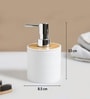 White Plastic & Bamboo Bathroom Accessory Set