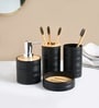 Black Plastic & Bamboo Bathroom Accessory Set