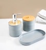 Grey Plastic & Bamboo Bathroom Accessory Set