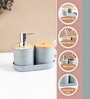 Grey Plastic & Bamboo Bathroom Accessory Set