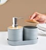 Grey Plastic & Bamboo Bathroom Accessory Set