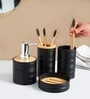 Black Plastic & Bamboo Bathroom Accessory Set