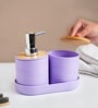 Purple Plastic & Bamboo Bathroom Accessory Set