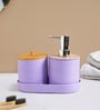 Purple Plastic & Bamboo Bathroom Accessory Set