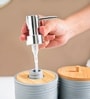 Grey Plastic & Bamboo Bathroom Accessory Set