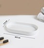 White Plastic & Bamboo Bathroom Accessory Set