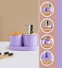 Purple Plastic & Bamboo Bathroom Accessory Set