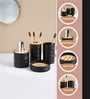 Black Plastic & Bamboo Bathroom Accessory Set