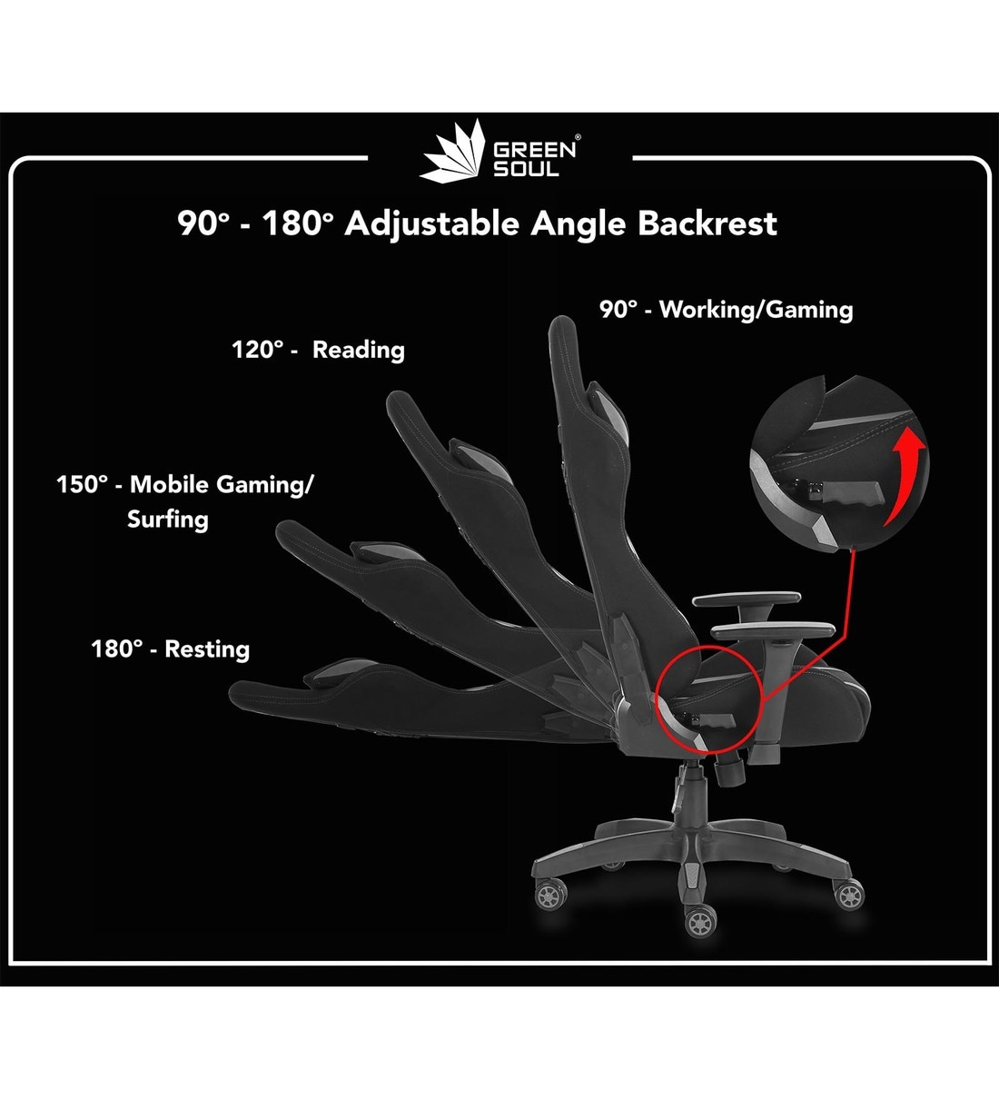 Buy Beast Fabric Gaming Chair in Black & Grey Colour by Green Soul Online Gaming Chairs