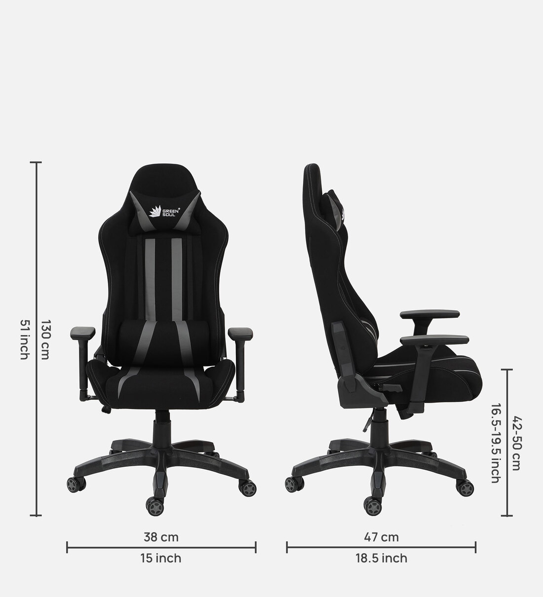 Buy Beast Fabric Gaming Chair in Black & Grey Colour by Green Soul ...