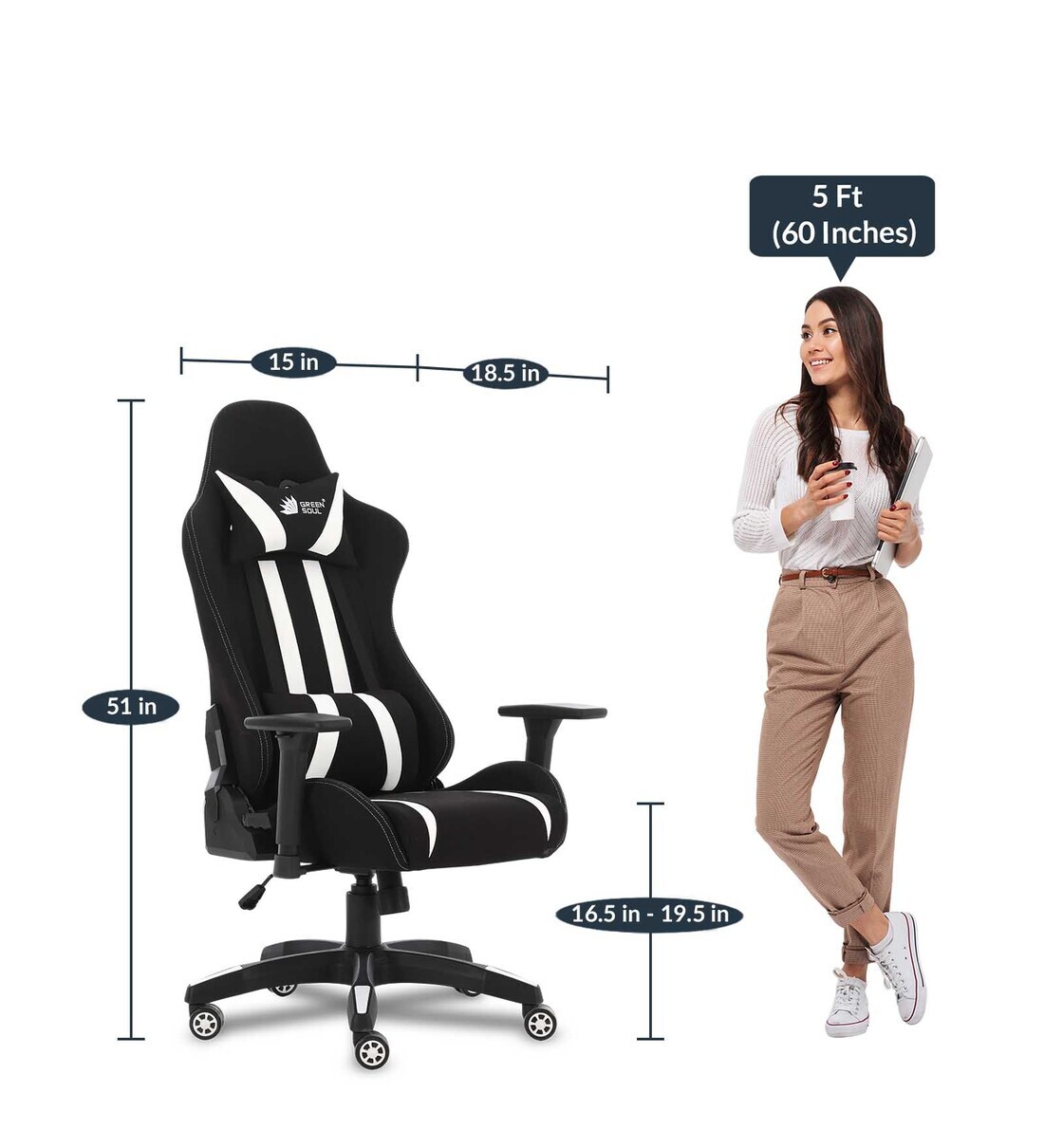 Buy Beast Gaming Chair in Black & White Colour by Green Soul Online Gaming Chairs Chairs