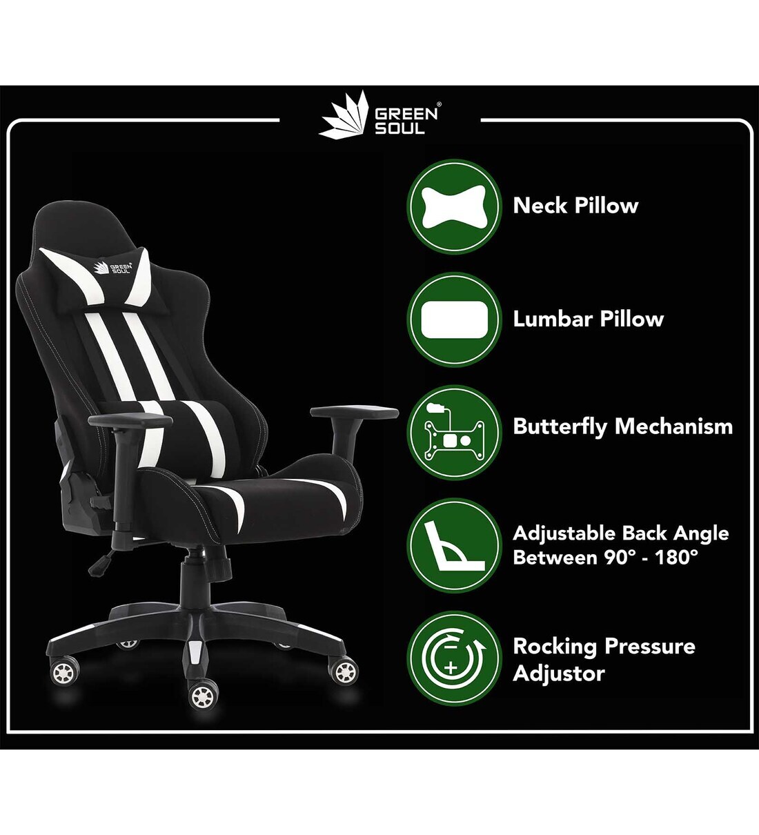 Buy Beast Gaming Chair in Black & White Colour by Green Soul Online Gaming Chairs Chairs
