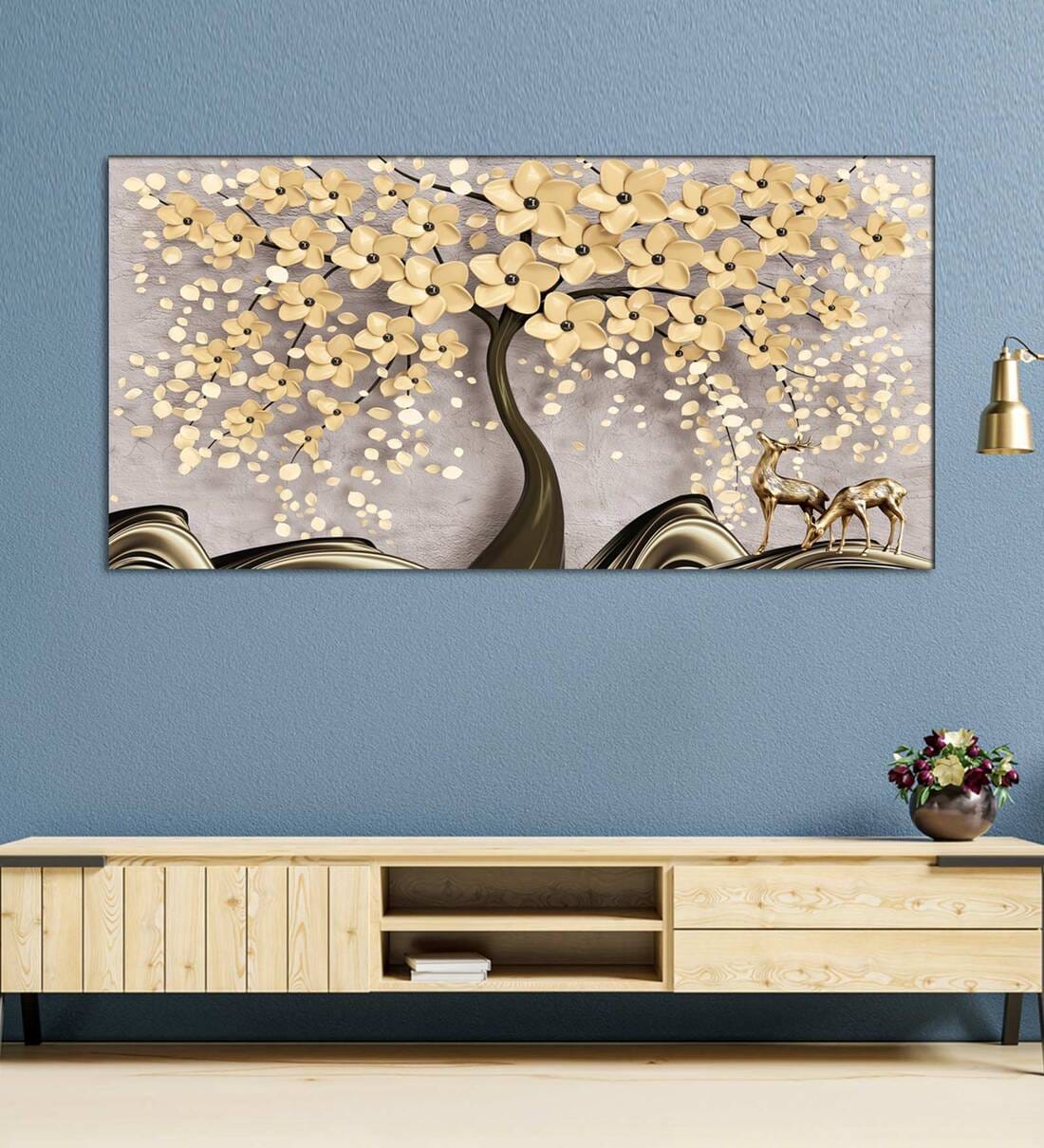 Buy Multicolor Beautiful Tree Flower Canvas Wall Painting By D cor Glance at 34 OFF by
