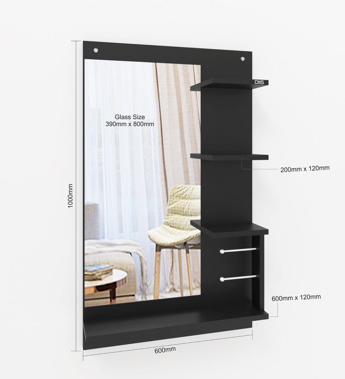Buy Beautiful Wall Dressing Mirror in Black Finish By DAS Online Wall
