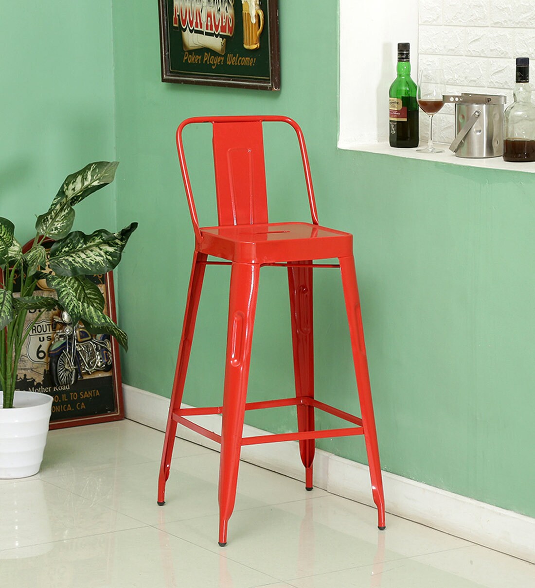 Buy Becky Metal Bar Stool In Red Colour By Bohemiana Online