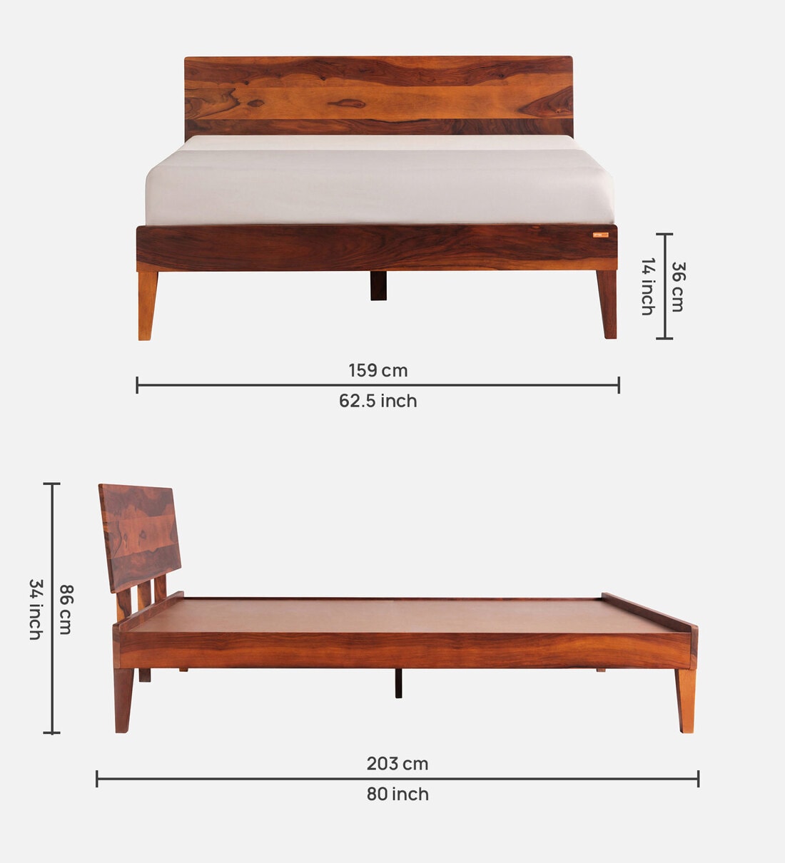 Buy Sheesham Wood Queen Size Bed in Honey Brown Finish Online Modern