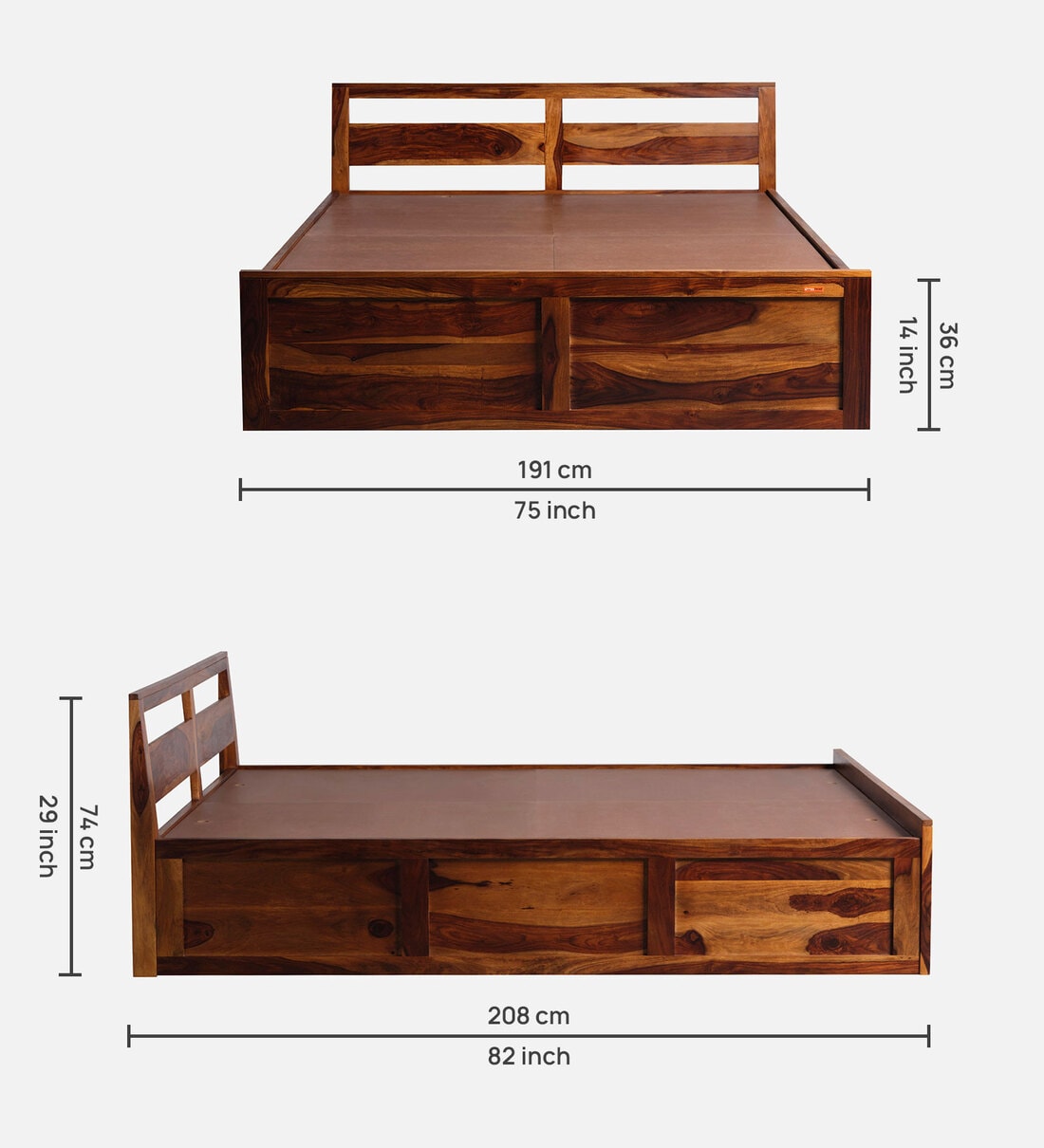 Buy Sheesham Wood King Size Bed in Provencial Teak Finish with Box Storage by Sleepyhead Online