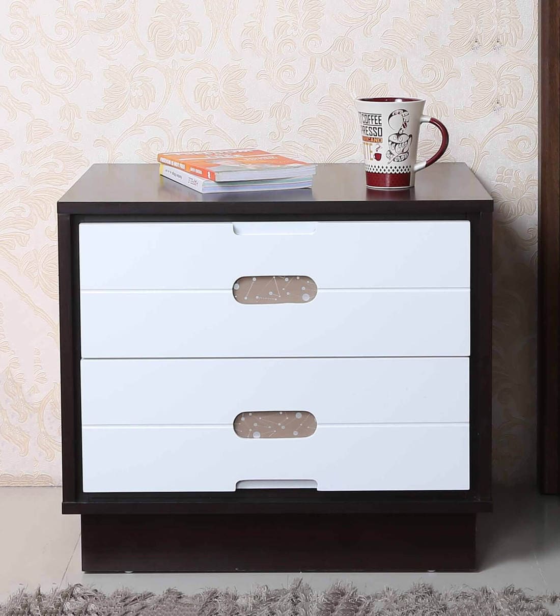 brown and white bedside table