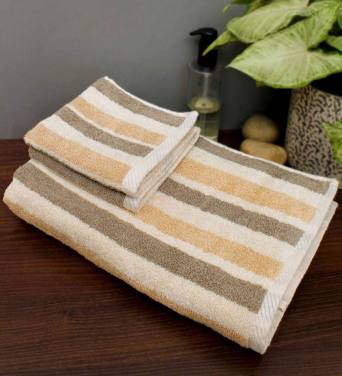 Buy Beige 100 Cotton Solid 450 GSM Towel Set (Set of 3) by AVI Living
