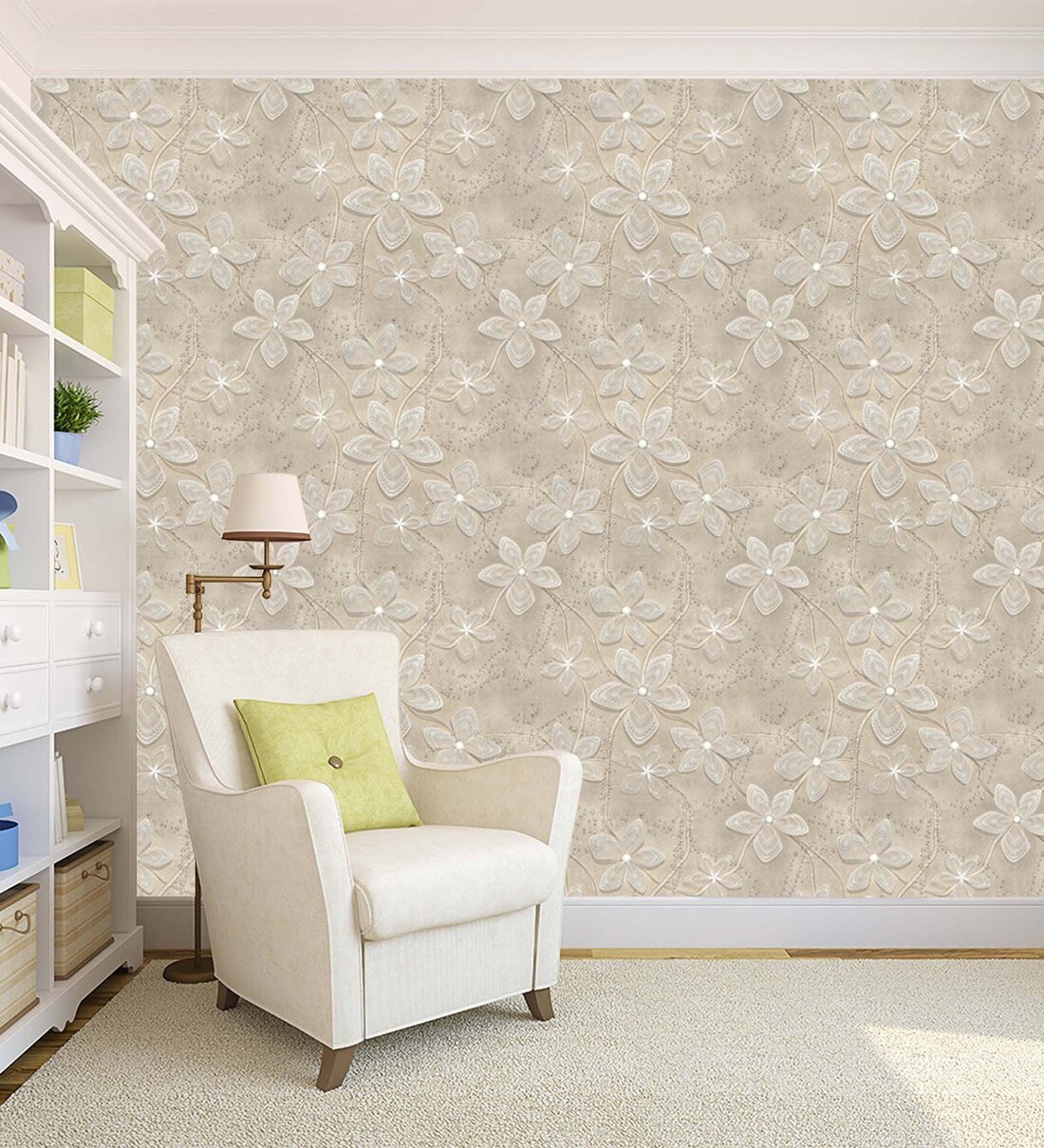 Buy Beige 3D Floral Design Peel And Stick Self Adhesive Wallpaper by
