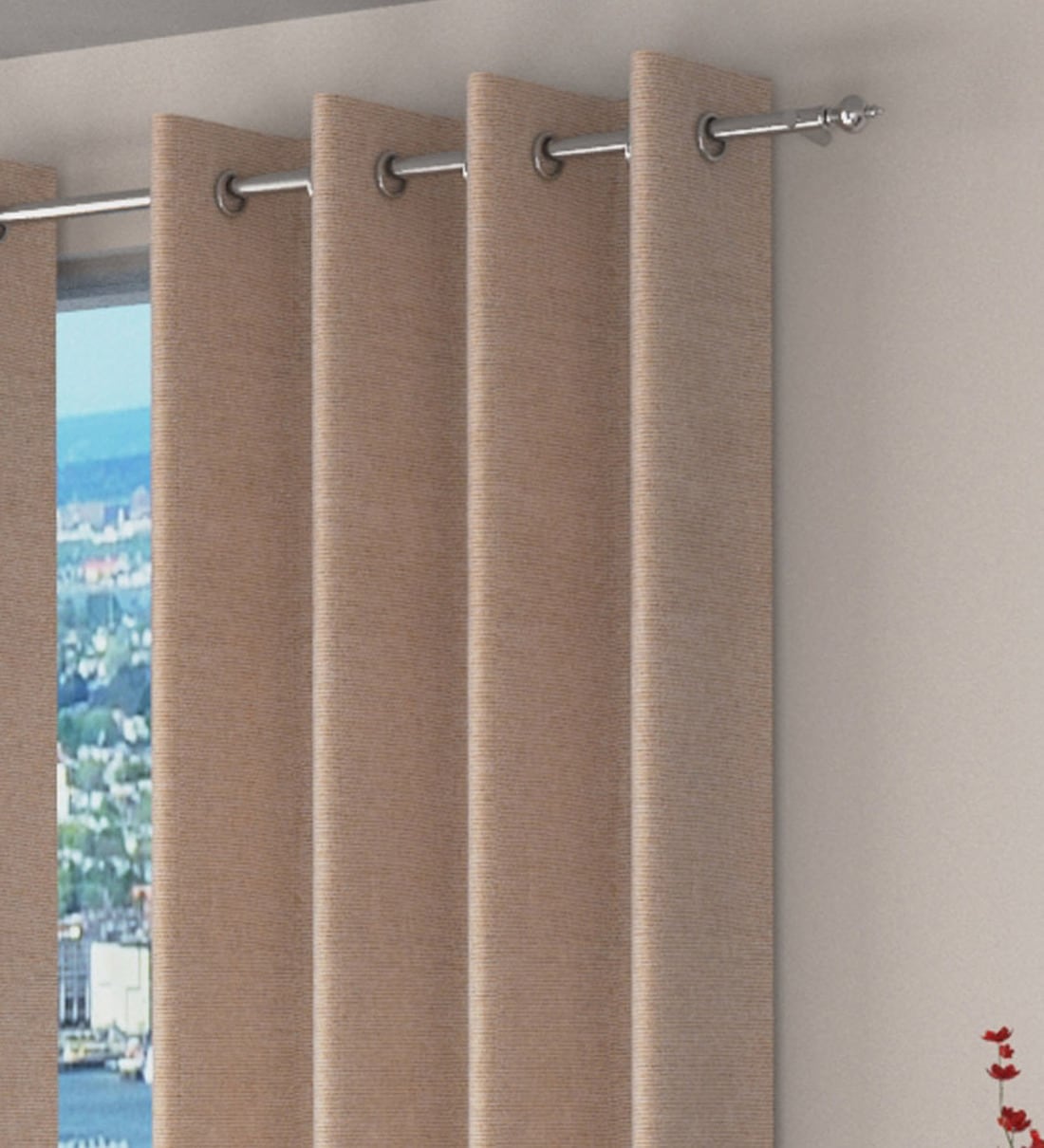 Buy Beige Jute Solid 5 Ft Light Filtering Eyelet 1 Window Curtain By