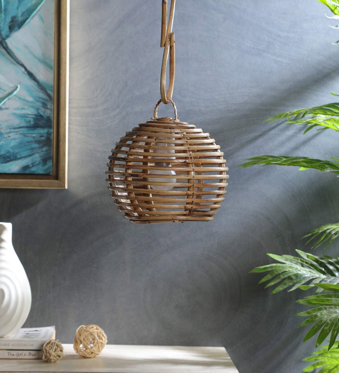 Buy Dylla Beige Assam Cane Single Hanging Light By Zilver Online Dome