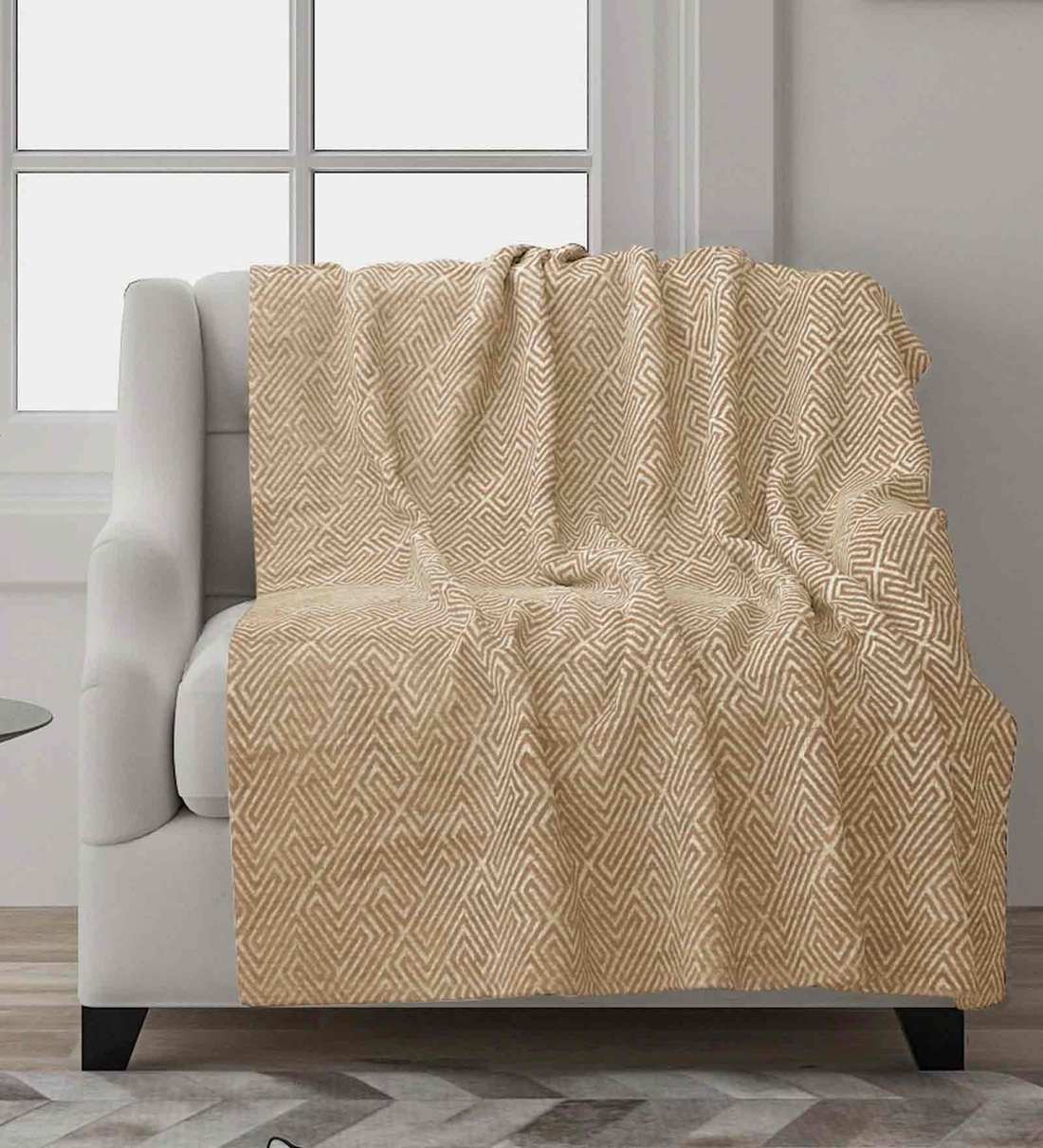 Buy Beige Chenille Solid 55x49 inch Machine Tufted Throw (Set of 2) by