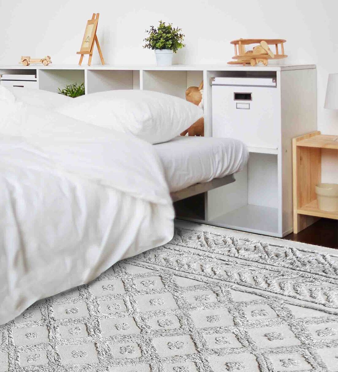 Buy Beige Geometric Cotton 5 ft x 7 ft Hand Woven Carpet by The Rug