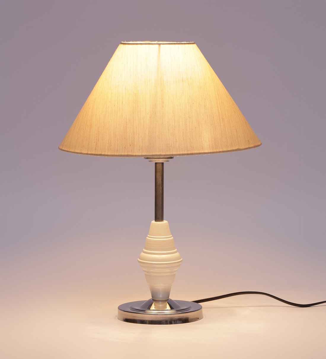 Buy Bendigo Beige Fabric Shade Night Lamp With Steel Base By Foziq ...