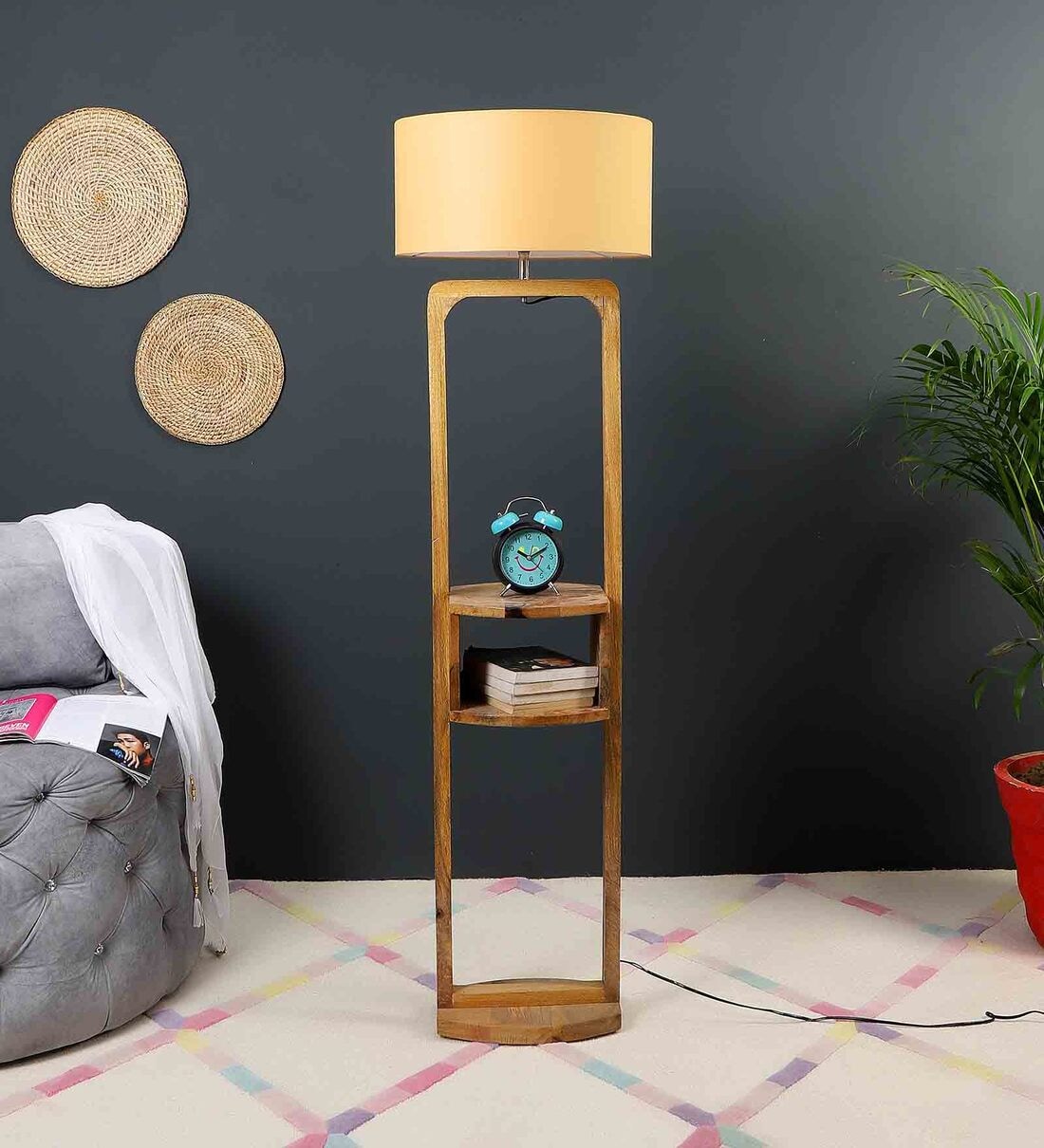 Floor lamp with clearance shelves